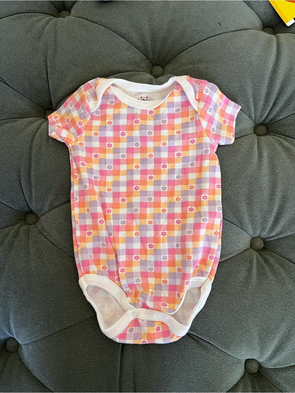 Gingham Floral Baby One-Piece Bodysuit - Picture 1 of 3